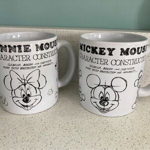 Disney Pair of White Mickey and Minnie Mouse Sketch Mugs